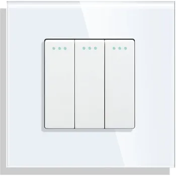 vypínač TROJITÝ SPÍNAČ SVĚTLA 3K SCHODIŠŤOVÝ KLÁVESOVÝ MECHANICKÝ SKLENĚNÝ