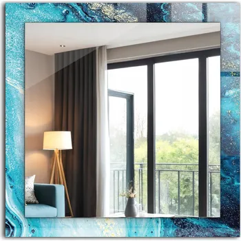 Zrcadlo Zrcadlo dekorativní závěsné na zeď Abstraktní umění modré 60x60 cm