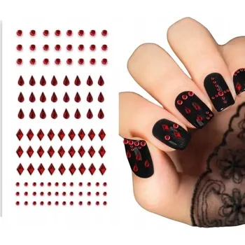 OZDOBY NA NEHTY Samolepky červené MALÉ DIAMANTY KAMENY ZIRKONY