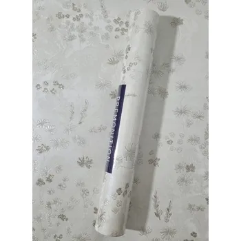 Fototapeta Tapeta na zeď, ozdobné kvítky, zlaté a stříbrné třpytky, Dj242401