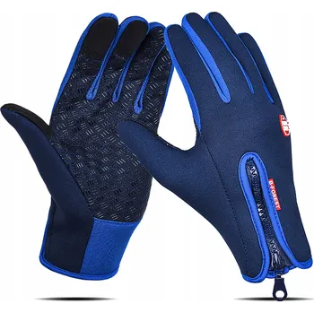 Cyklistické rukavice SPORTOVNÍ ZIMNÍ CYKLISTICKÉ RUKAVICE PÁNSKÉ ZATEPLENÉ DOTYKOVÉ MODRÉ S