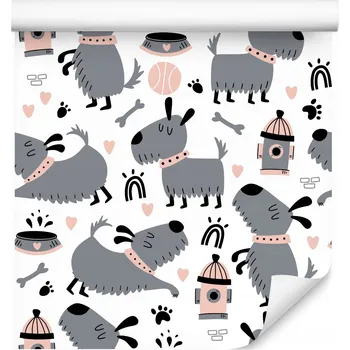 Fototapeta Dětská tapeta PSI Kostky Tlapky Srdce Míče Duha