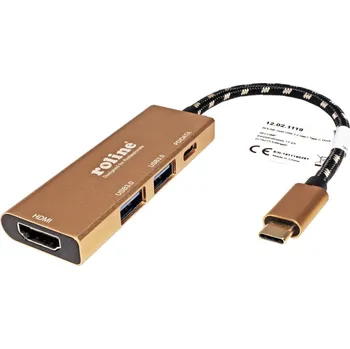 Redukce ROLINE GOLD ROLINE GOLD Multiport adaptér USB C (M) -> HDMI A(F) 4K@30Hz, 2x USB3.0 A(F), USB C (PD)