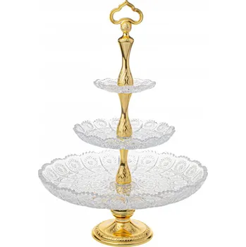 Sklenice Broušená třípatrová etažérka, Royal Crystal, Zlato