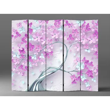 Paraván Paraván stříbrný strom s růžovými květy Rozměr: 225 x 180 cm