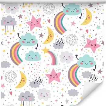 Tapeta Tapeta pro holčičky duha mráčky hvězdičky