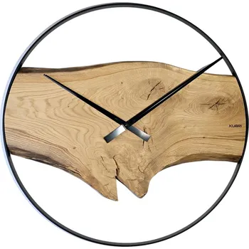 Hodiny KUBRi 1004A-LE - Robustní hodiny z masivního dubu s kovovým rámem o průměru 70 cm
