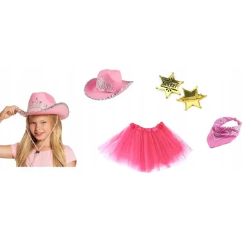 Klobouk SUPER Sada Kovbojka TuTu Růžová 30cm Klobouk Bandana Hvězda Dětská