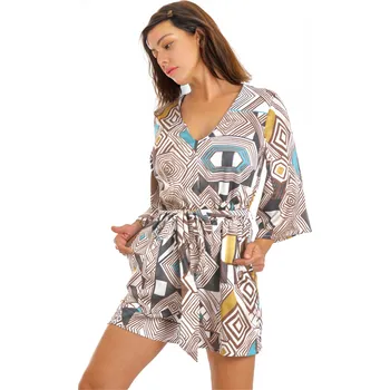 Dámský overall Dendy Elegantný Kimono overal Hnedo-žltý Velikost: M-Long