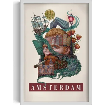 Obraz Ozdobný nástěnný obraz v rámu Vintage retro styl Město Amsterdam 40x60 cm