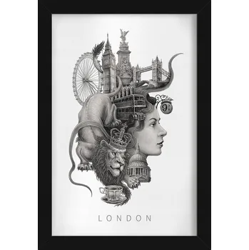 Obraz Obraz na zeď rám Černobílý Londýn Big Ben Tower Bridge Autobus 20x30