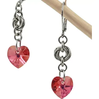 Náušnice Náušnice Swarovski srdíčka Indian Pink AB s kroužky