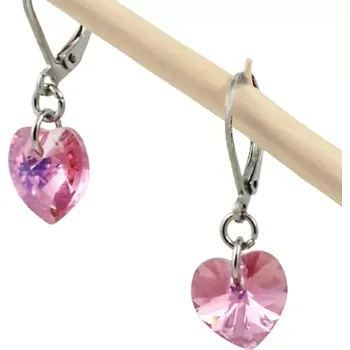 Náušnice Náušnice Swarovski srdíčka růžová