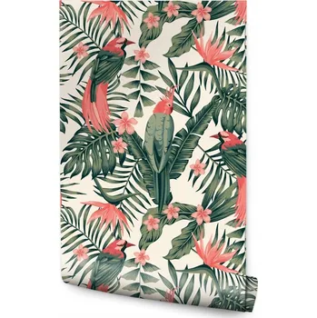 Fototapeta Tapeta Květiny Listy Tropické ptactvo do obýváku