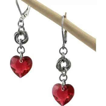 Náušnice Náušnice Swarovski srdíčka červená s kroužky