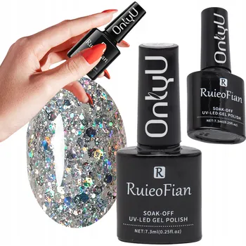 Lak na nehty STŘÍBRNÝ TŘPYTIVÝ HYBRIDNÍ LAK NA NEHTY S LESKEM UV/L128