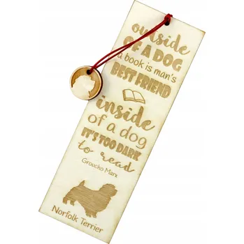 Doplněk ke knize Norfolk Terrier - gravírovaná záložka do knihy se psem, jméno psa