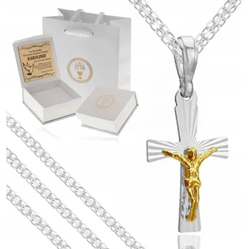 Náhrdelník STŘÍBRNÝ NÁHRDELNÍK ŘETÍZEK K PRVNÍMU SVATÉMU PŘIJÍMÁNÍ + PŘÍVĚSEK KŘÍŽEK RYZOST 925 + GRAVÍROVÁNÍ