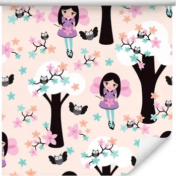 Tapeta Dětská pohádková tapeta, víly, sovy, květiny