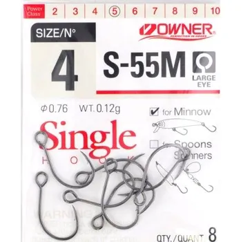 Rybářský háček Háčky ledové, spiningové, s otřepem Owner S-55M 8 ks