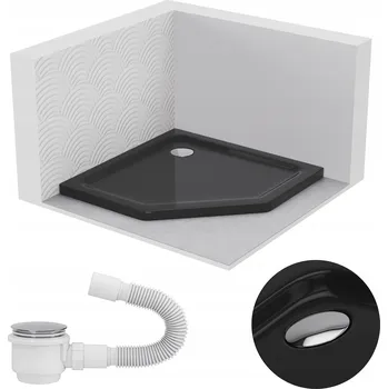 Sprchová vanička SPRCHOVÁ VANIČKA PĚTIÚHELNÍKOVÁ 90x90 SLIM NÍZKÁ 5 CM ČERNÁ BLACK SIFON