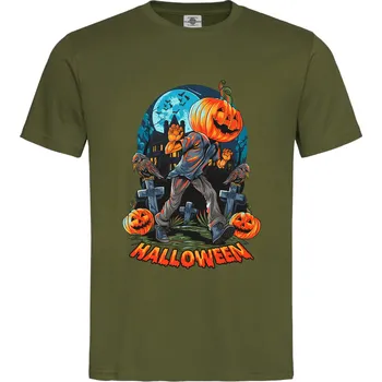 Pánská móda Tričko Halloween | Dýně na hřbitově Druh: Pánské, Barva: Khaki, Velikost: S