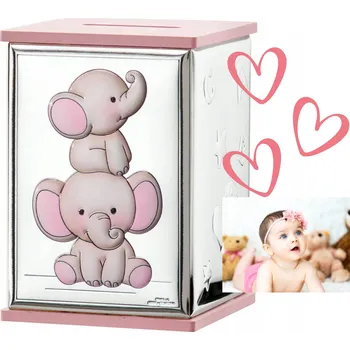 Pokladnička Pokladnička se slonem 8x8x11,5 cm | Barva: Růžová