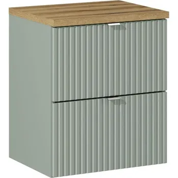 Policová skříň Závěsná skříňka Line Reed Green s deskou 50 cm zelená/dub evoke