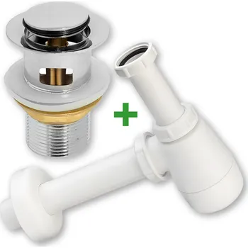 Sifon SADA: VÝPUSTNÝ VENTIL CLICK-CLACK SE PŘEPADEM STŘÍBRNÝ + UMYVADLOVÝ SIFON K UMYVADLU