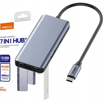 USB hub ADAPTÉR PŘEVODNÍK 7v1 HUB USB-C na HDMI 4K USB 3.0 ČTEČKA KARET SD PD RECCI