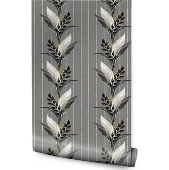 Fototapeta Tapeta na zeď Šedá Dekorativní LISTY Květy 3D