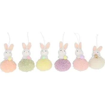 Velikonoční dekorace 6ks závěsná textilní dekorace králíček na vajíčku - 7*11 cm