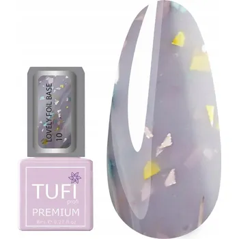 Lak na nehty TUFI profi Lovely Foil Base 10 Hybridní báze Růžová se zlatou fólií 8 ml
