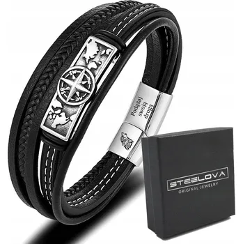 Náramek Pánský Náramek s Kompasem Mapa Přírodní Kůže Ocel