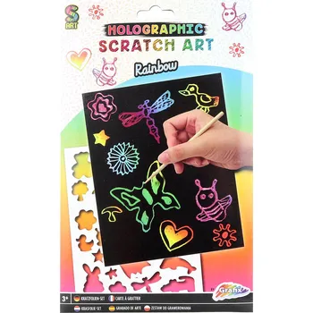 omalovánky GRAFIX Vyškrabovací obrázky duhové set 4 archy se šablonami a škrabacím perem