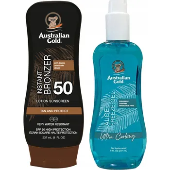 Přípravek na opalování Australian Gold Balzám s bronzerem SPF50 + Aloe Freeze Gel