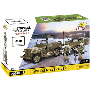 Stavebnice COBI Americký ozbrojený terénní automobil Jeep Willys MB & Trailer COBI 3132 - World War II 1:35