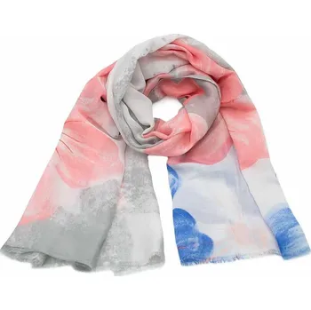 Šála Šála klasická - šedo-růžová s květy