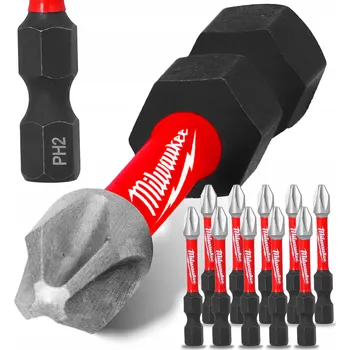 Bit 10x Bity rázové šroubováky PH2 50 mm MILWAUKEE MAGNETICKÝ ŠROUBOVACÍ NÁSTAVEC Philips