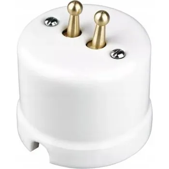 vypínač Keramický dvojitý vypínač na omítku ANTICA TOOGLE loft bílý GOLD