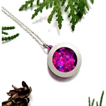 Náhrdelník Shiny magenta Inside circle náhrdelník s růžovými třpytkami