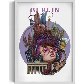 Obraz Stylový obraz v rámu Berlín Medvěd Berlínská zeď Braniborská brána 50x70 cm