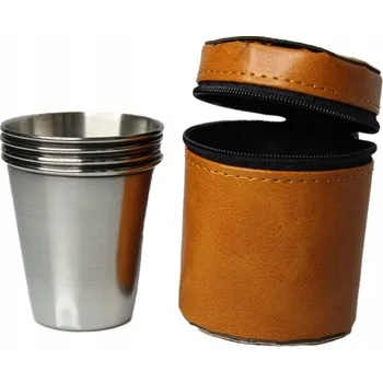 Sklenice TURISTICKÉ SKLENIČKY KOVOVÉ POUZDRO 4 KS 70ML SKLENICE NA CESTOVNÍ NÁKUP