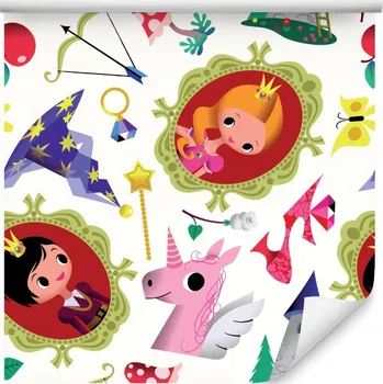 Tapeta Tapeta princezna jednorožec motýli květiny zámek