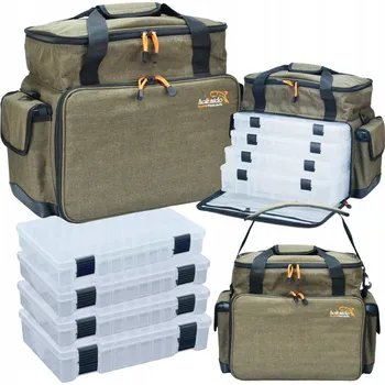 VELKÁ RYBÁŘSKÁ TAŠKA PŘES RAMENO HOKKADO + 6 KRABIČEK, PEVNÉ DNO 35/47/23CM