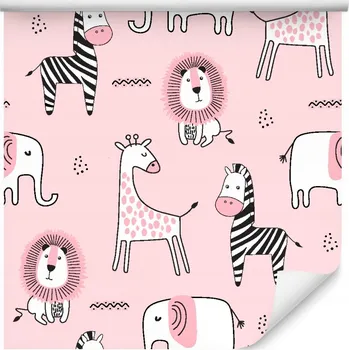 Fototapeta Tapeta pro holčičku se zvířátky lvy a žirafami