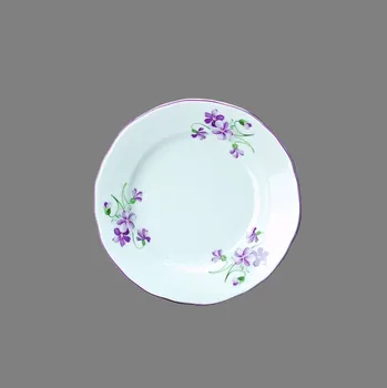 Talíř Český porcelán, Dubí Talíř dezertní 13 cm Rokoko fialky s fialovou linkou