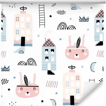 Fototapeta Pastelová tapeta domečky zvířátka do dětského pokoje