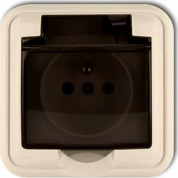Elektrická zásuvka 1GPH-1z béžová zásuvka s krytím proti stříkající vodě, kouřové víčko, 16A IP44 Karlik Liza