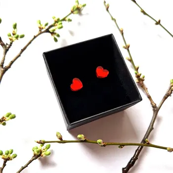 Náušnice HEART MINI RED náušnice náušnice srdíčka - červená zrcadlová